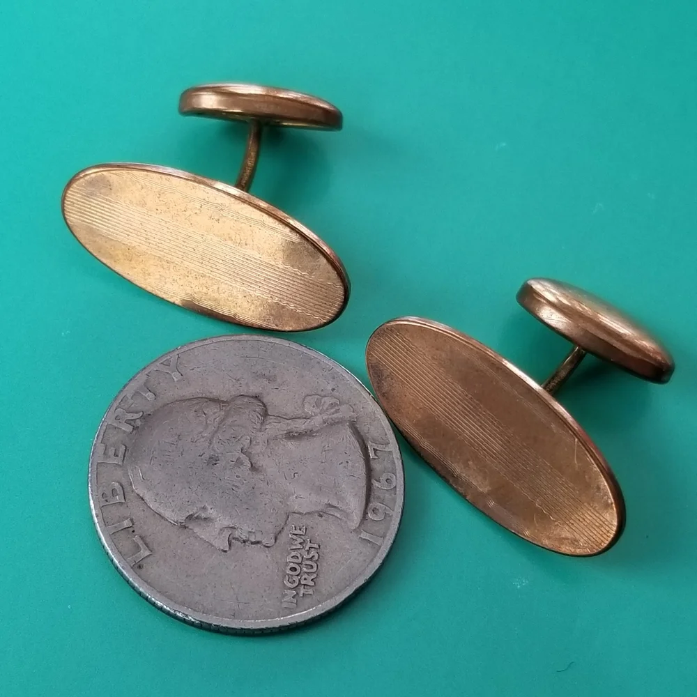 Vintage etched oval cuff links cufflink gold tone